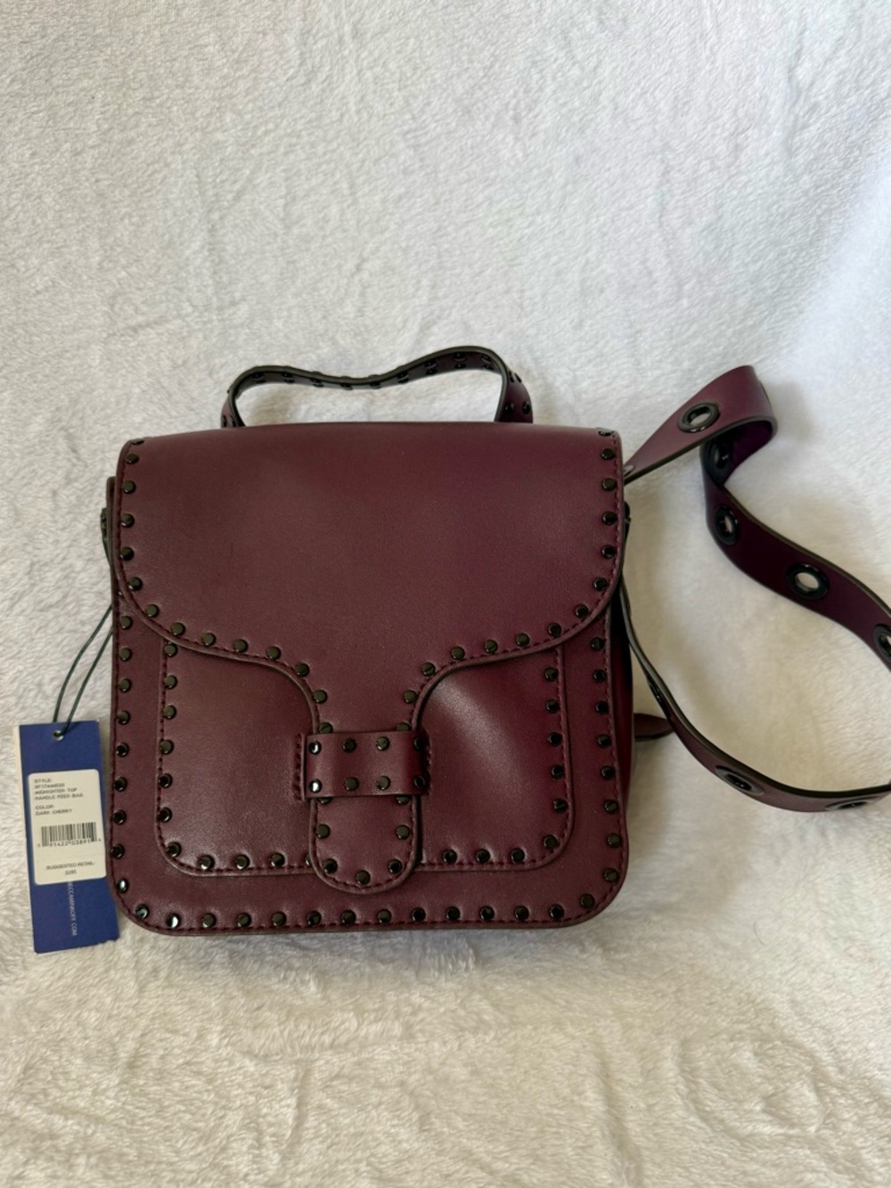 NWT Rebecca Minkoff Midnighter Stud-Trim Crossbody Bag - Dark Cherry